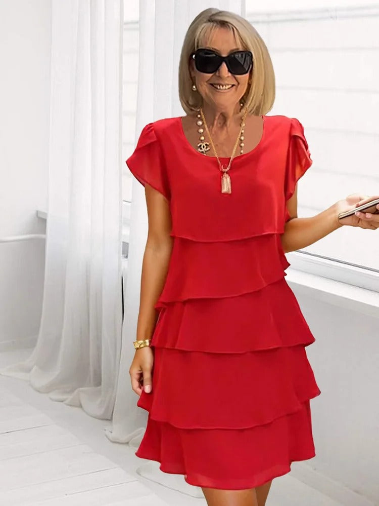 Giselle Robe Midi en Chiffon pour Femme – Robe Élégante Asymétrique Chic