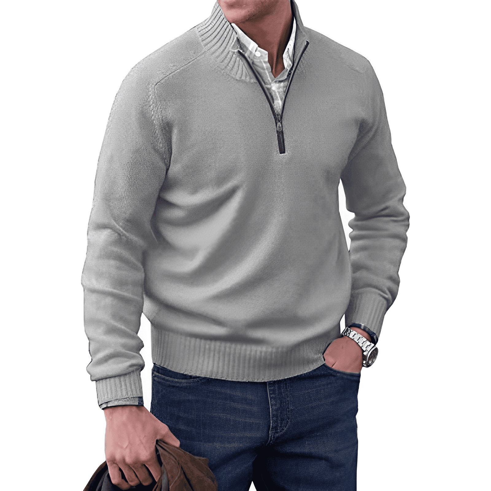 Adrian Jersey con Cremallera para Hombre – Suéter Elegante Cachemira Chic