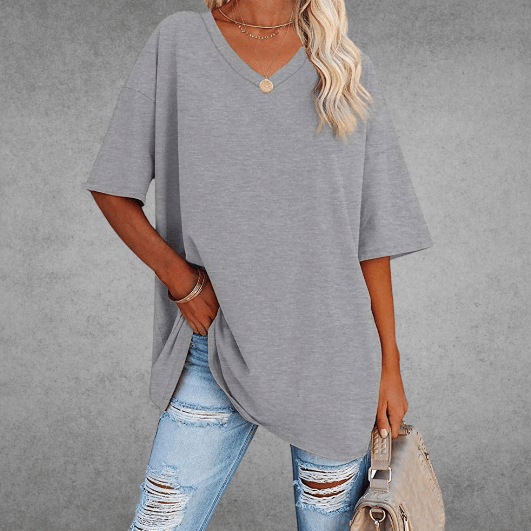 Ninon Camiseta Oversize para Mujer – T-Shirt Cuello V Casual Chic