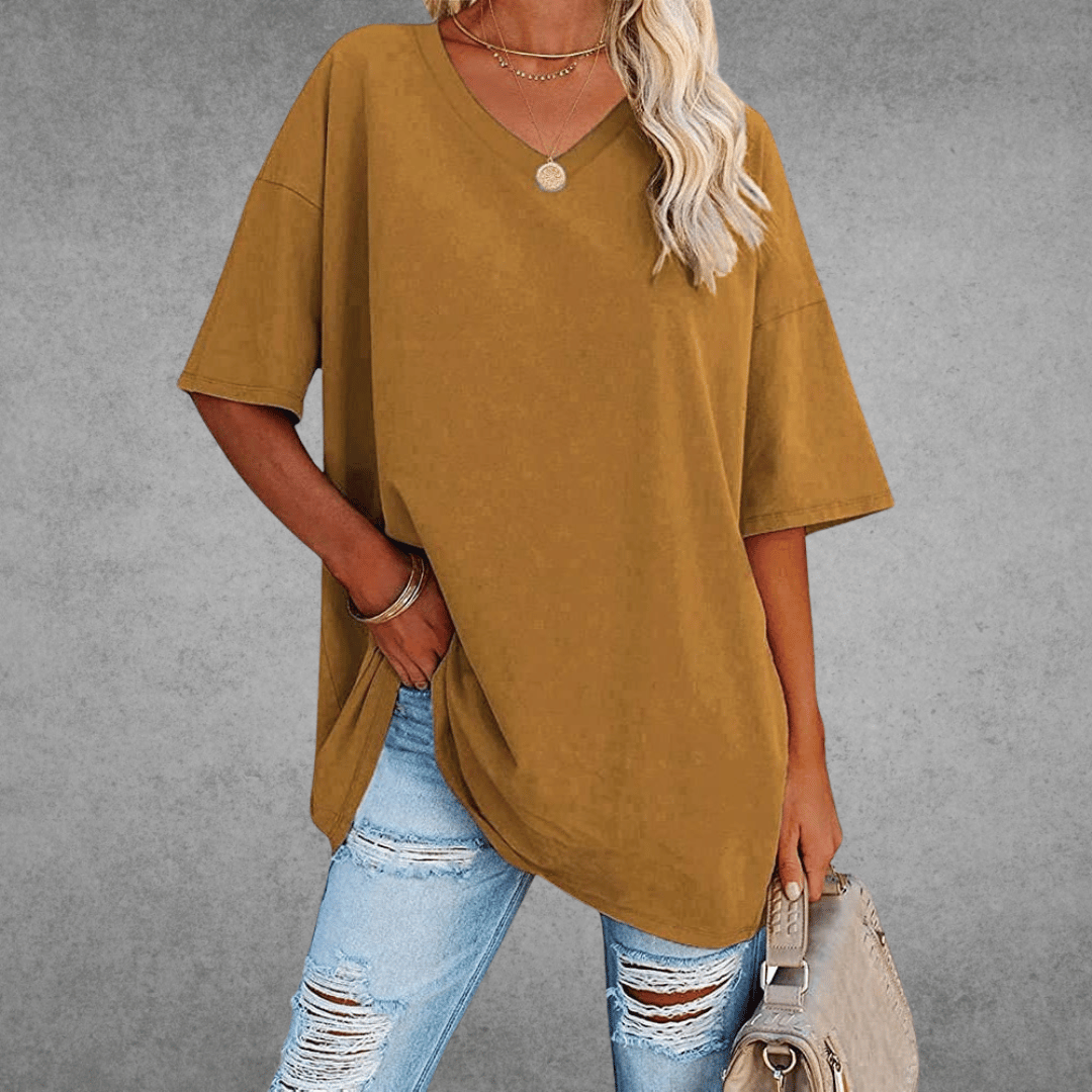 Ninon Camiseta Oversize para Mujer – T-Shirt Cuello V Casual Chic