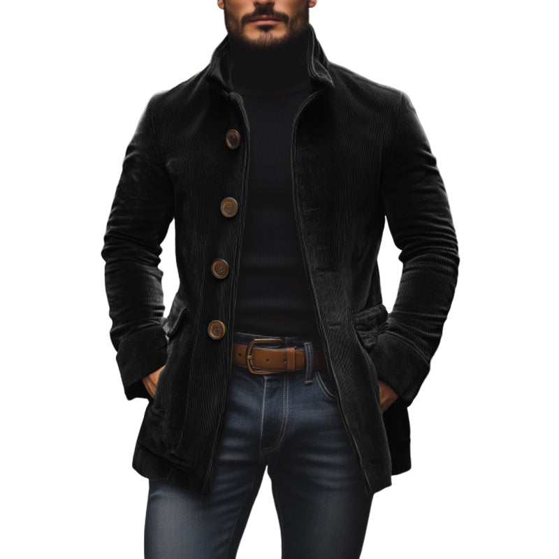 Ethan Abrigo de Pana para Hombre – Corte Slim Elegante con Cuello Alto Vintage