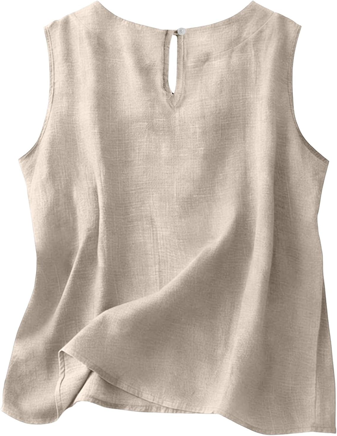 Top Chloe senza maniche da donna – Cotone e lino, collo rotondo e taglio fluido
