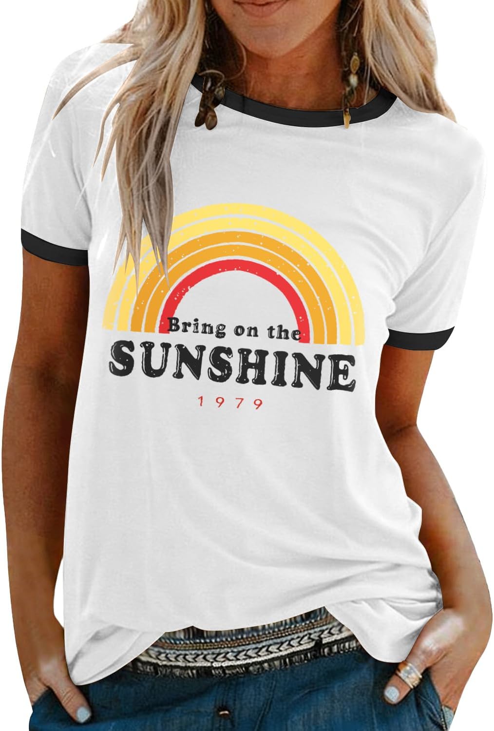 Lily Camiseta Mujer Arcoíris – Cuello Redondo, Manga Corta y Tejido Suave