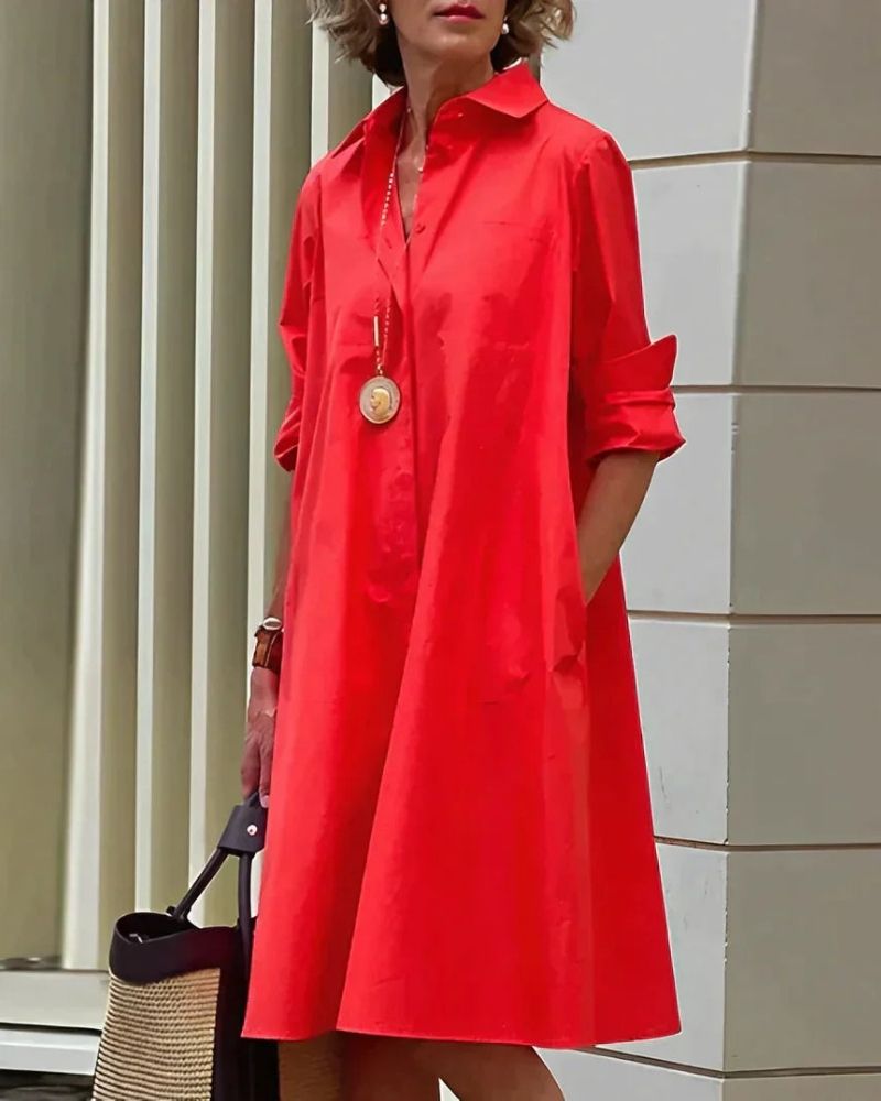 Monet Vestido Camisero para Mujer – Vestido Midi Elegante Casual Chic