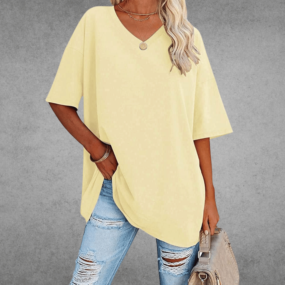 Ninon Camiseta Oversize para Mujer – T-Shirt Cuello V Casual Chic