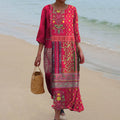 Aurora Robe Maxi pour Femme – Design Bohème Rouge avec Imprimé Ethnique et Coton Léger