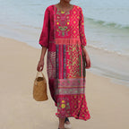 Aurora Robe Maxi pour Femme – Design Bohème Rouge avec Imprimé Ethnique et Coton Léger
