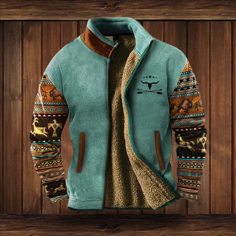 Ethan Chaqueta Hombre Estilo Western – Forro Polar Cálido y Diseño Étnico Moderno