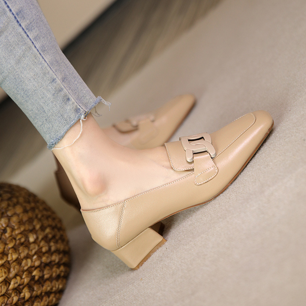 Lucienne Chaussures Mary Jane pour Femme – Mocassins en Cuir avec Talon Chunky Élégant