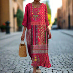 Aurora Robe Maxi pour Femme – Design Bohème Rouge avec Imprimé Ethnique et Coton Léger