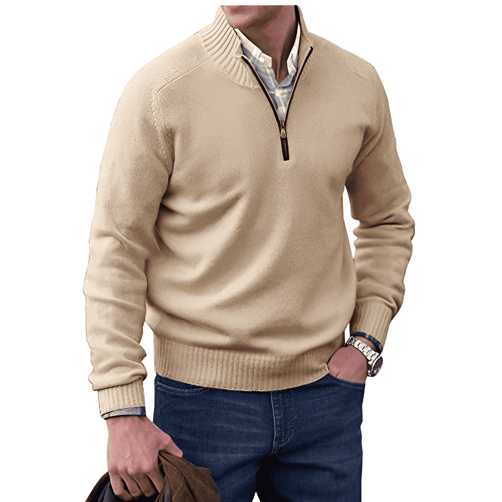 Adrian Jersey con Cremallera para Hombre – Suéter Elegante Cachemira Chic