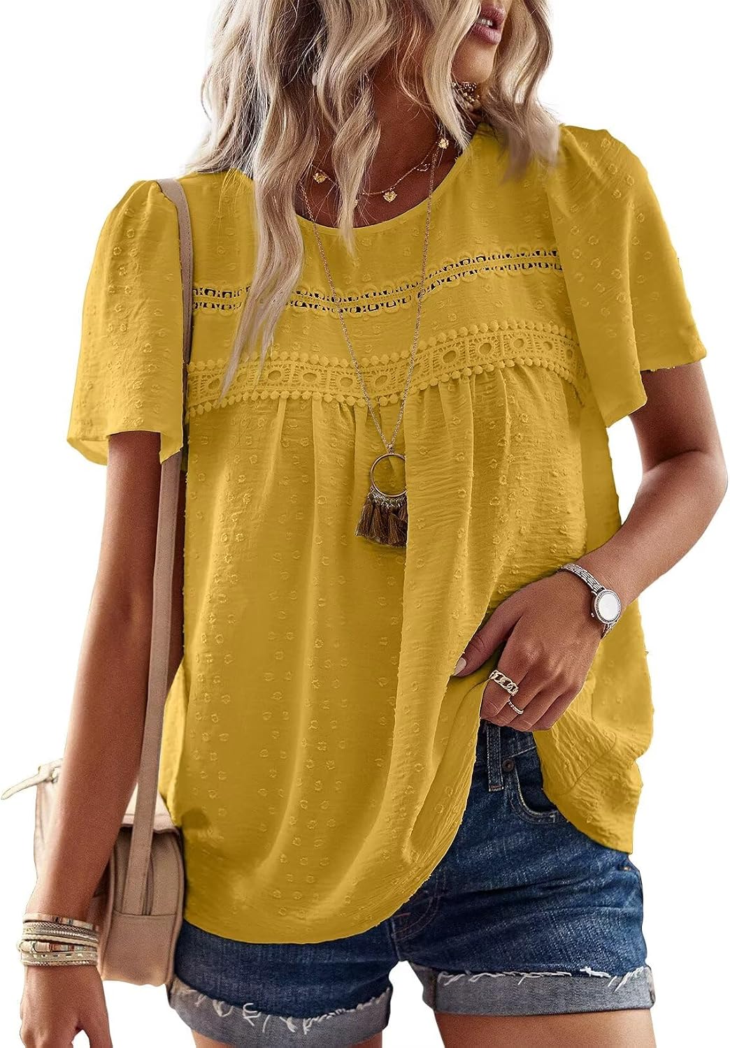Grace Blouse Boho Femme – Dentelle, Manches Courtes et Tissu Léger Respirant
