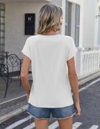 Nora Blusa in Pizzo Donna – Manica Corta, Collo Tondo e Tessuto Traspirante
