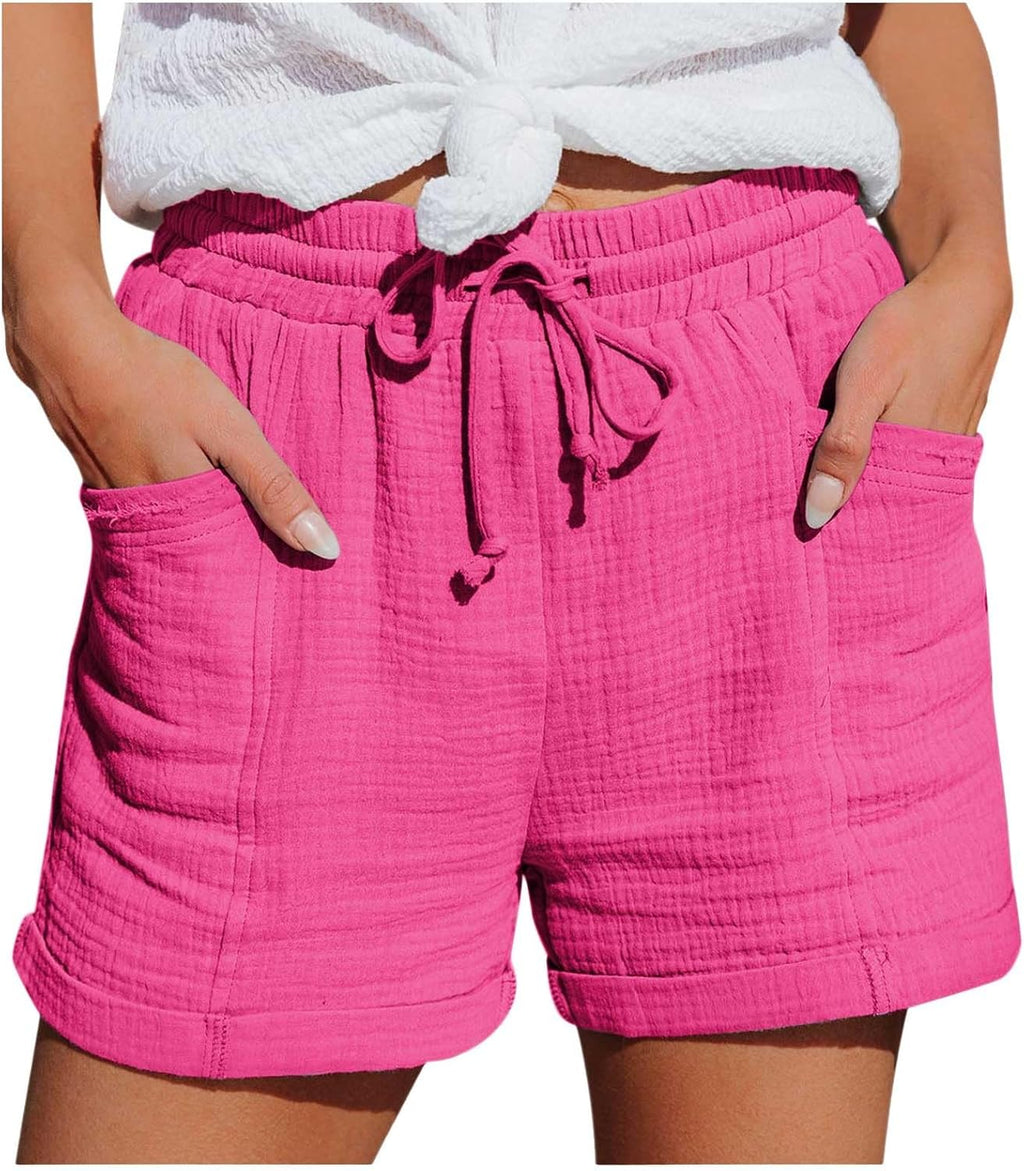 Mia Pantalones Cortos Mujer – Lino Ligero, Cintura Elástica y Bolsillos