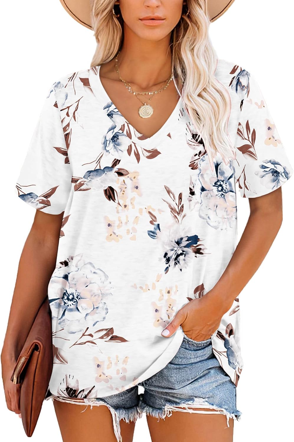 Harper T-shirt Femme Rayures – Col en V, Manches Courtes et Tissu Doux