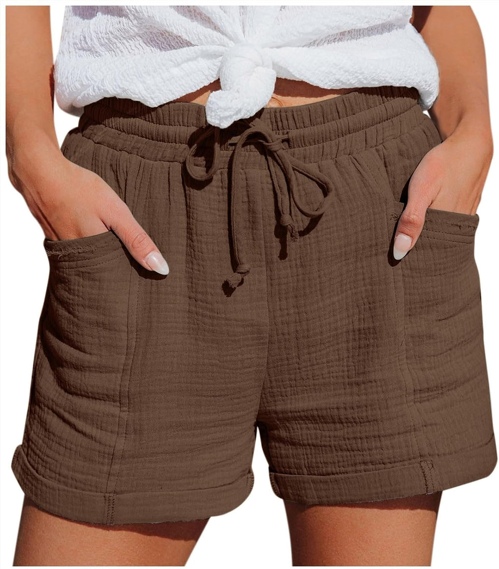 Mia Pantalones Cortos Mujer – Lino Ligero, Cintura Elástica y Bolsillos