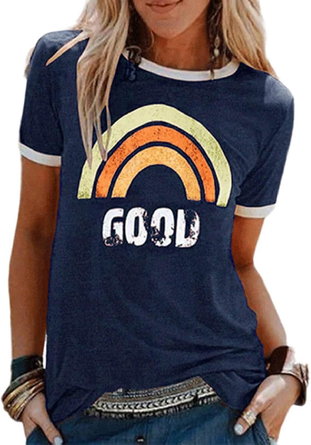 Lily Camiseta Mujer Arcoíris – Cuello Redondo, Manga Corta y Tejido Suave