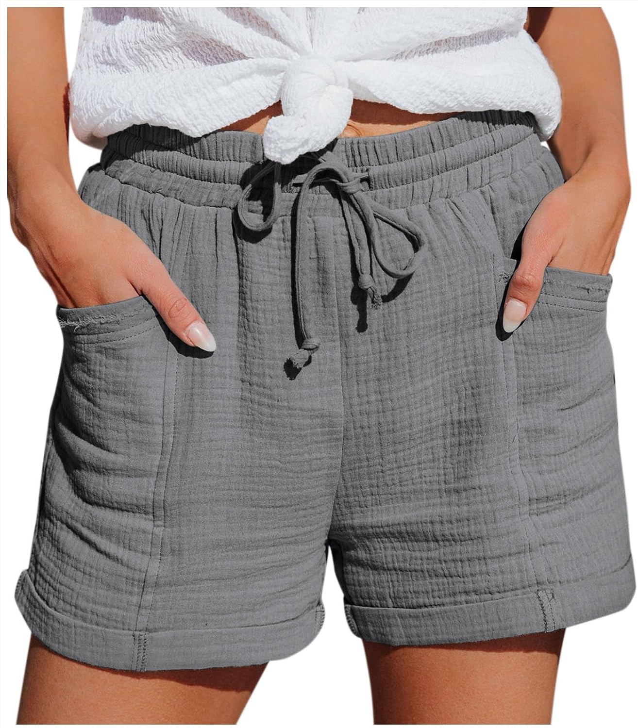 Mia Pantalones Cortos Mujer – Lino Ligero, Cintura Elástica y Bolsillos
