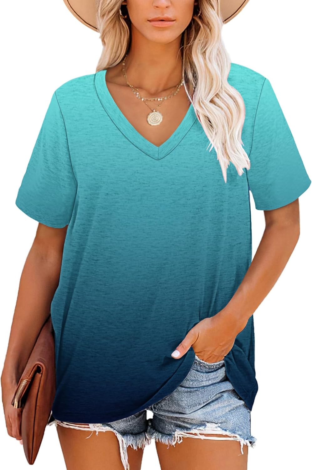 Harper T-shirt Femme Rayures – Col en V, Manches Courtes et Tissu Doux
