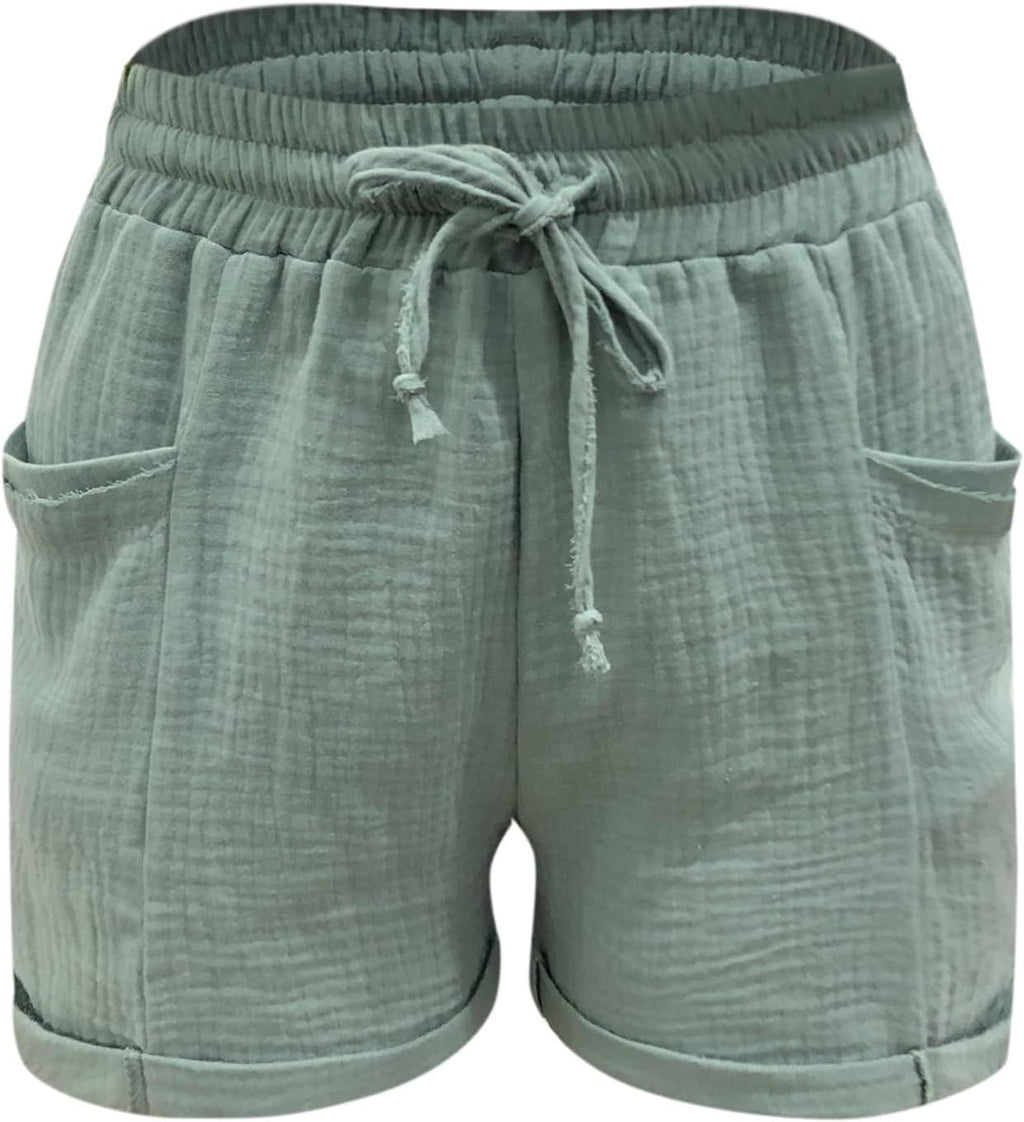 Mia Pantalones Cortos Mujer – Lino Ligero, Cintura Elástica y Bolsillos