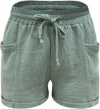 Mia Pantalones Cortos Mujer – Lino Ligero, Cintura Elástica y Bolsillos