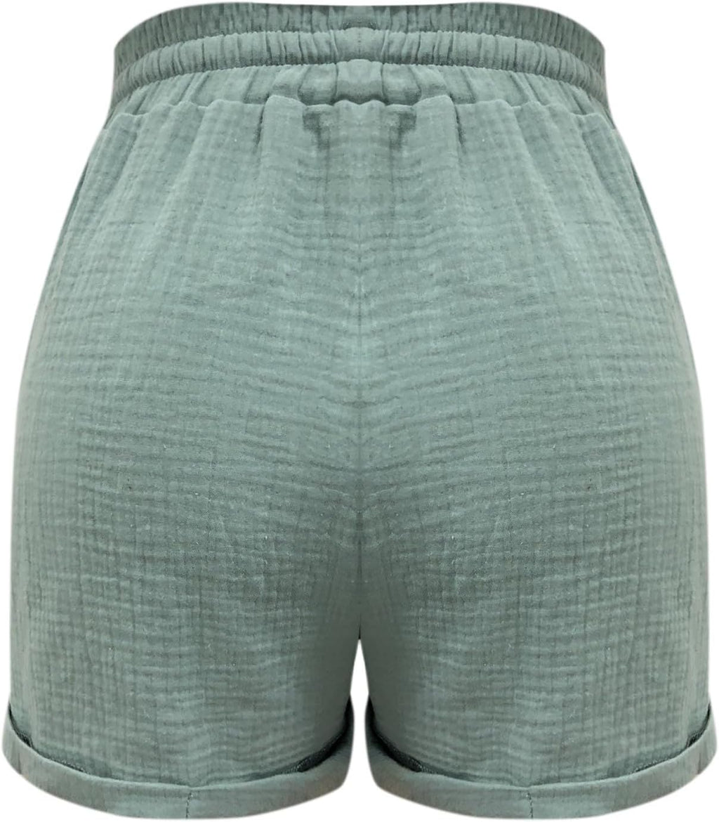 Mia Pantalones Cortos Mujer – Lino Ligero, Cintura Elástica y Bolsillos