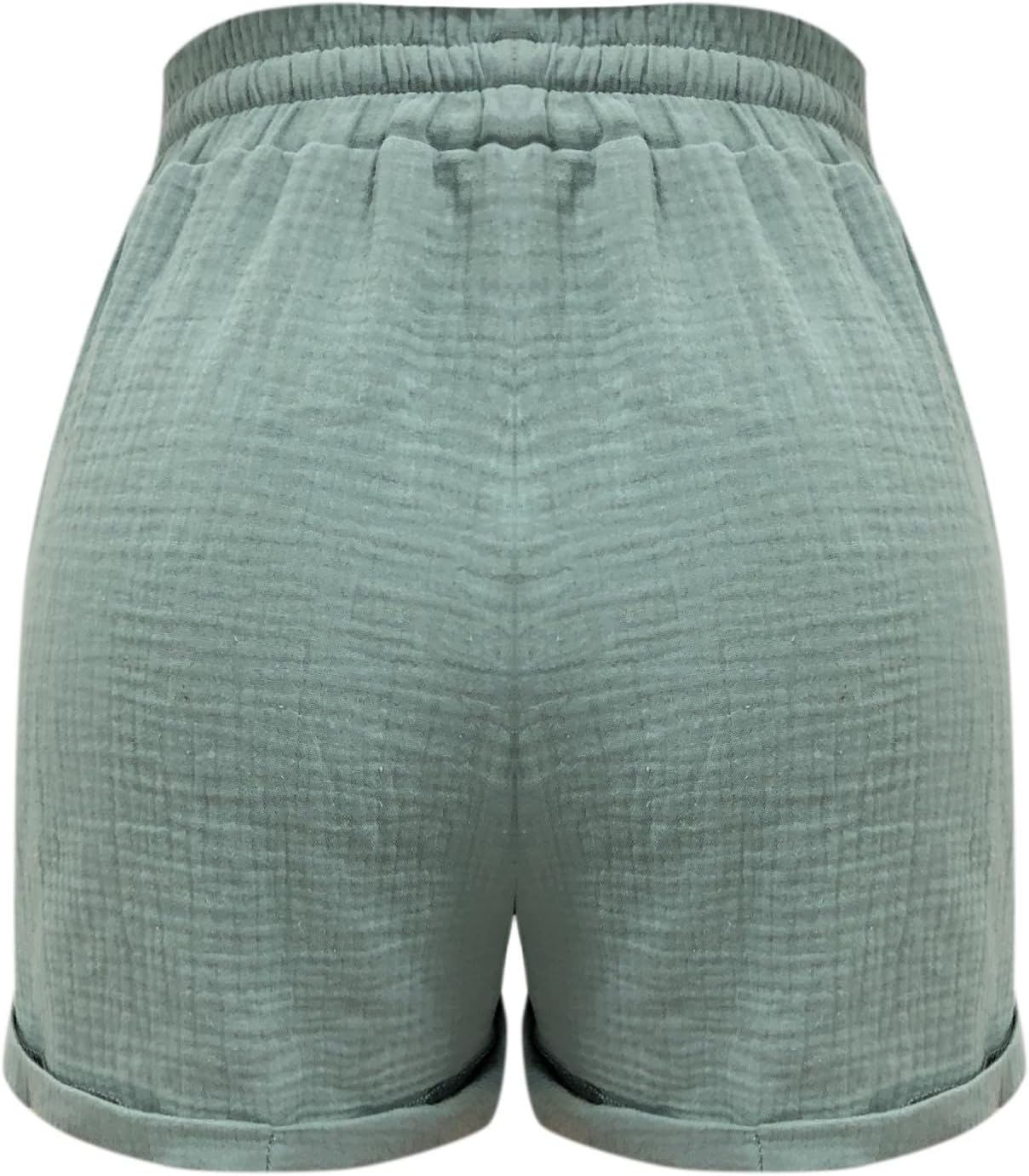 Mia Pantalones Cortos Mujer – Lino Ligero, Cintura Elástica y Bolsillos