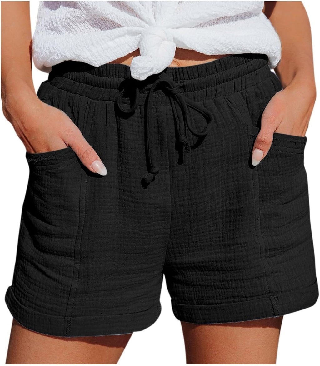 Mia Pantalones Cortos Mujer – Lino Ligero, Cintura Elástica y Bolsillos