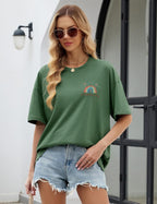 Monica Camiseta Oversize Mujer – 100% Algodón, Estampado Arcoíris y Floral