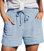 Mia Pantalones Cortos Mujer – Lino Ligero, Cintura Elástica y Bolsillos