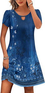 Camille Vestido Midi Floral Mujer – Cuello Redondo, Mangas Abullonadas y Bolsillos