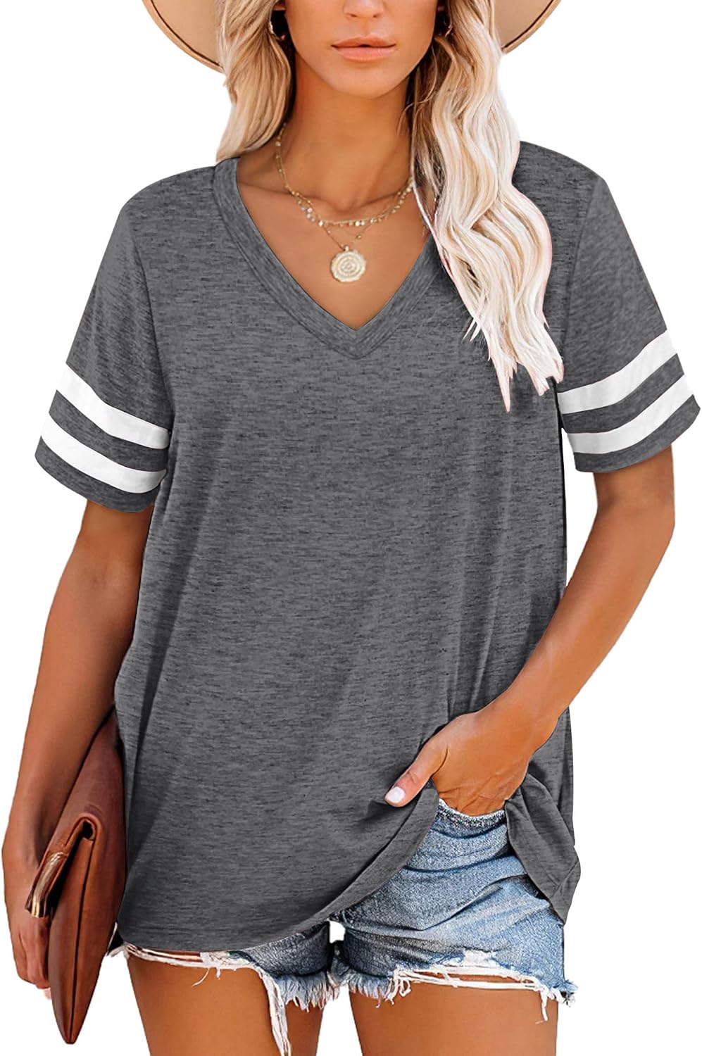 Harper Maglietta Donna a Righe – Scollo a V, Manica Corta e Tessuto Morbido