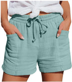 Mia Pantalones Cortos Mujer – Lino Ligero, Cintura Elástica y Bolsillos