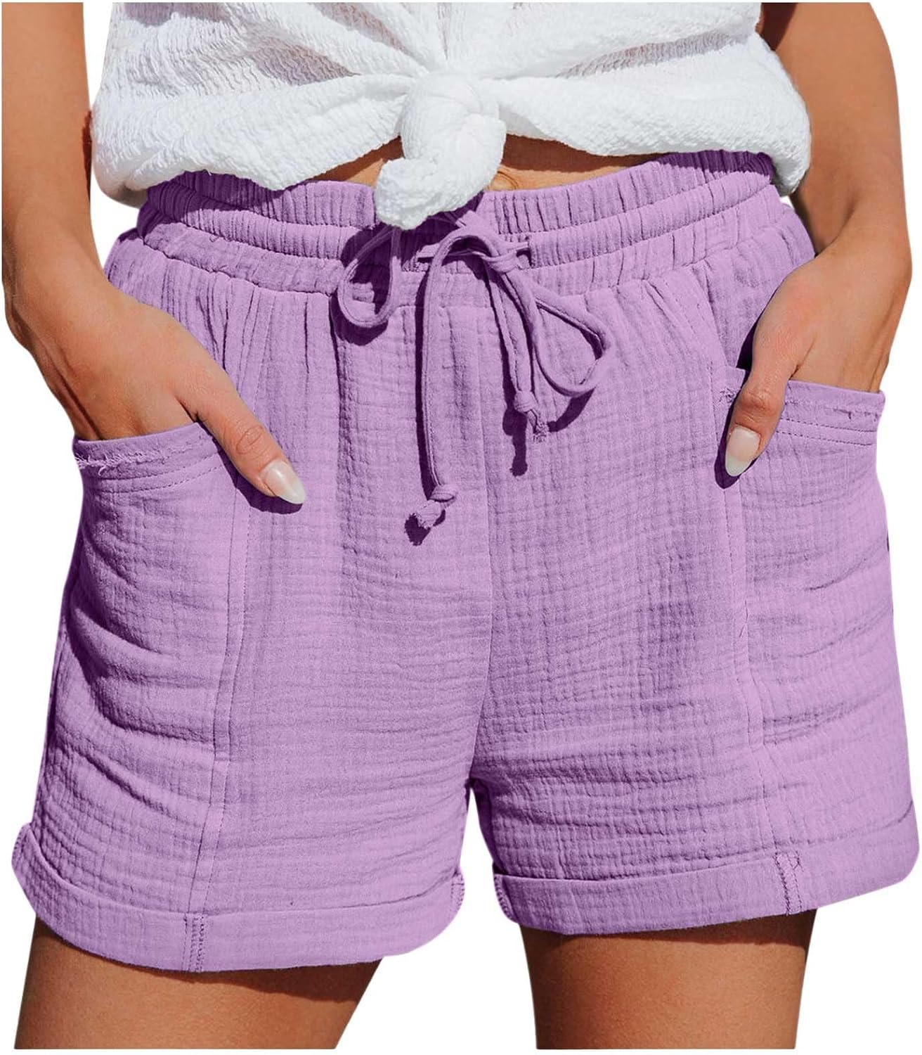 Mia Pantalones Cortos Mujer – Lino Ligero, Cintura Elástica y Bolsillos