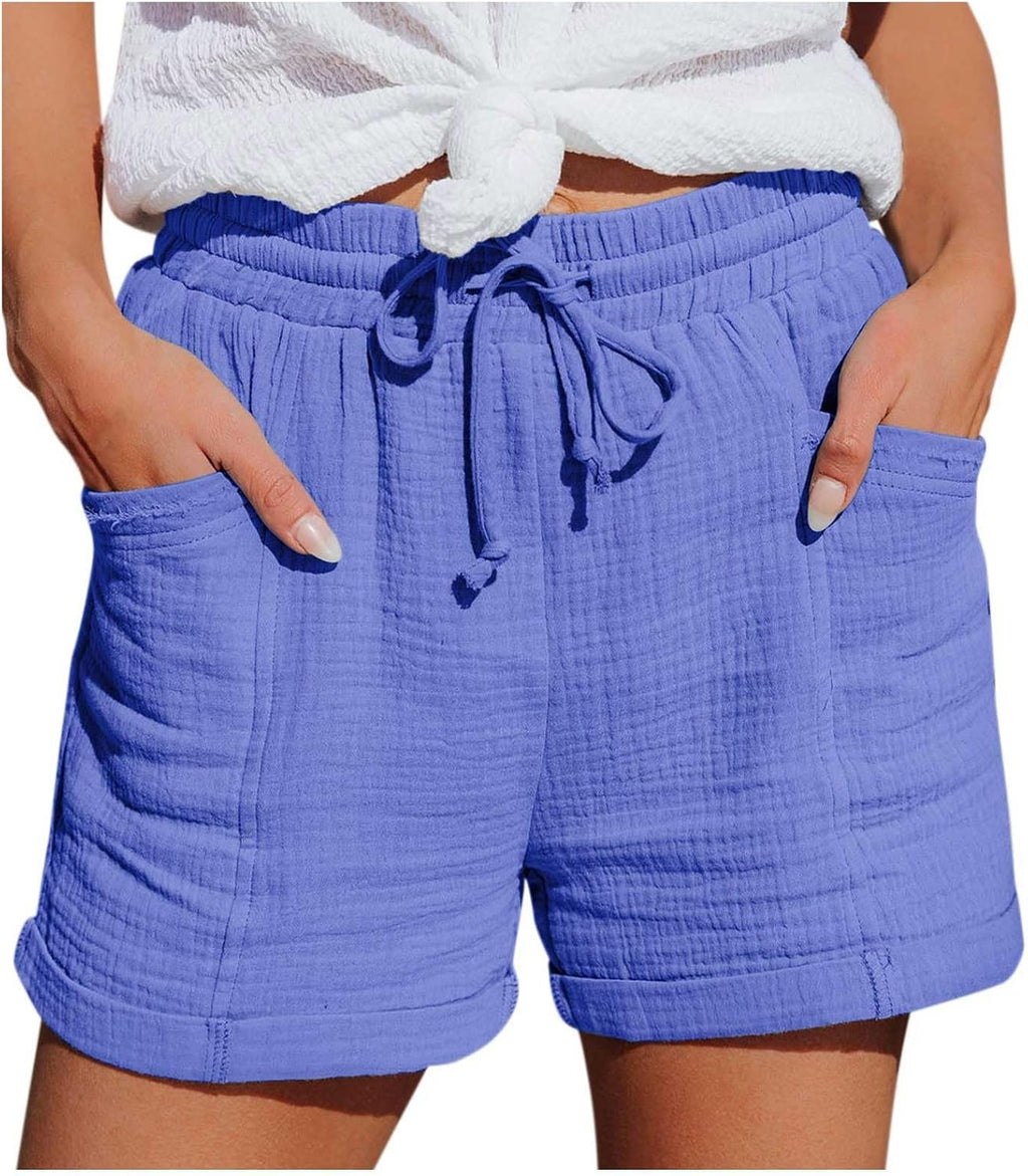 Mia Pantalones Cortos Mujer – Lino Ligero, Cintura Elástica y Bolsillos