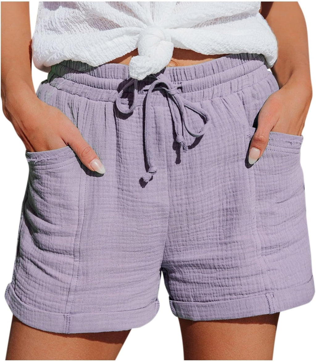 Mia Pantalones Cortos Mujer – Lino Ligero, Cintura Elástica y Bolsillos