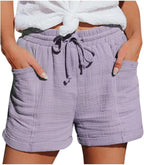 Mia Pantalones Cortos Mujer – Lino Ligero, Cintura Elástica y Bolsillos