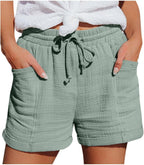 Mia Pantalones Cortos Mujer – Lino Ligero, Cintura Elástica y Bolsillos