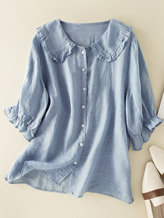 Jillian Blouse pour femme – Chemise en coton et lin avec col volanté chic