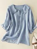 Jillian Blouse pour femme – Chemise en coton et lin avec col volanté chic