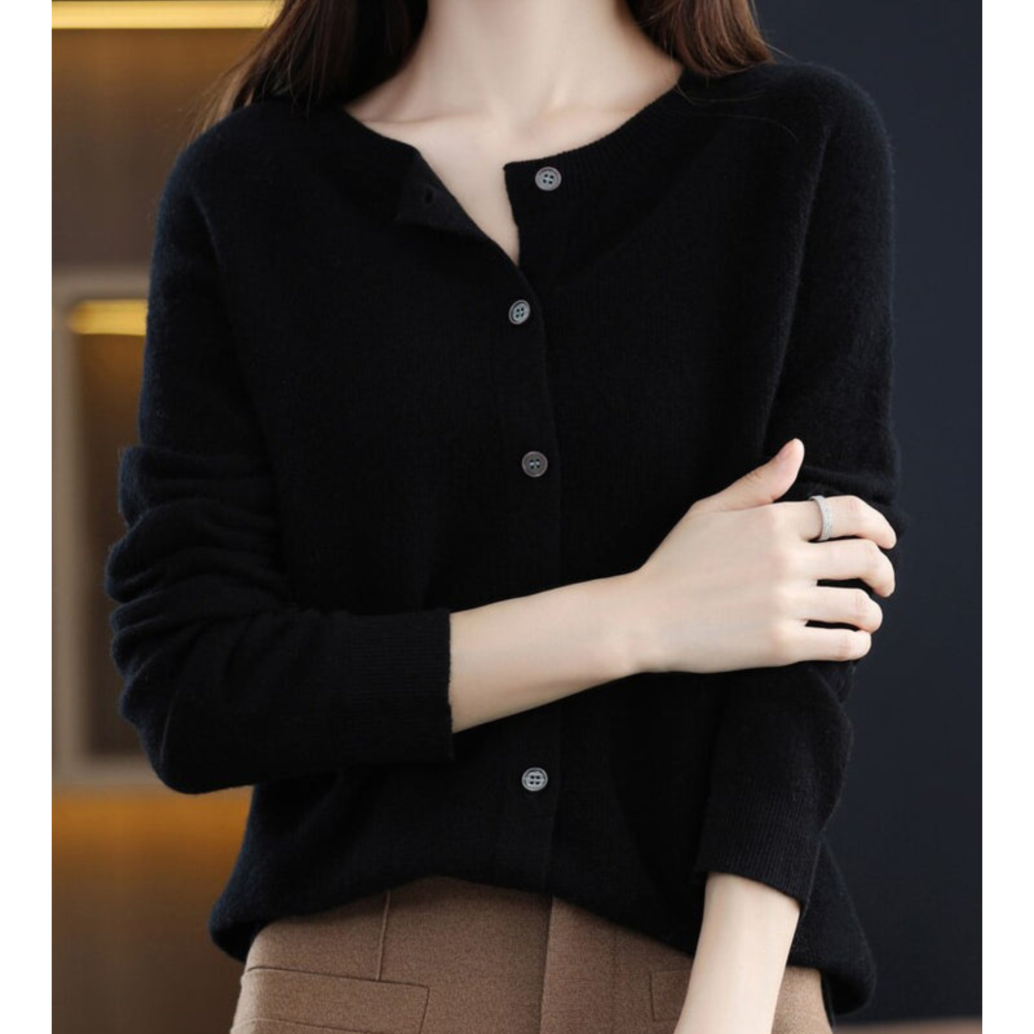 Charlotte Cárdigan Mujer – Cárdigan de Lana Merino y Cachemir con Cuello Redondo Elegante