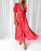 Dorothy Robe pour Femme – Robe Rose Élégante Col V Chic