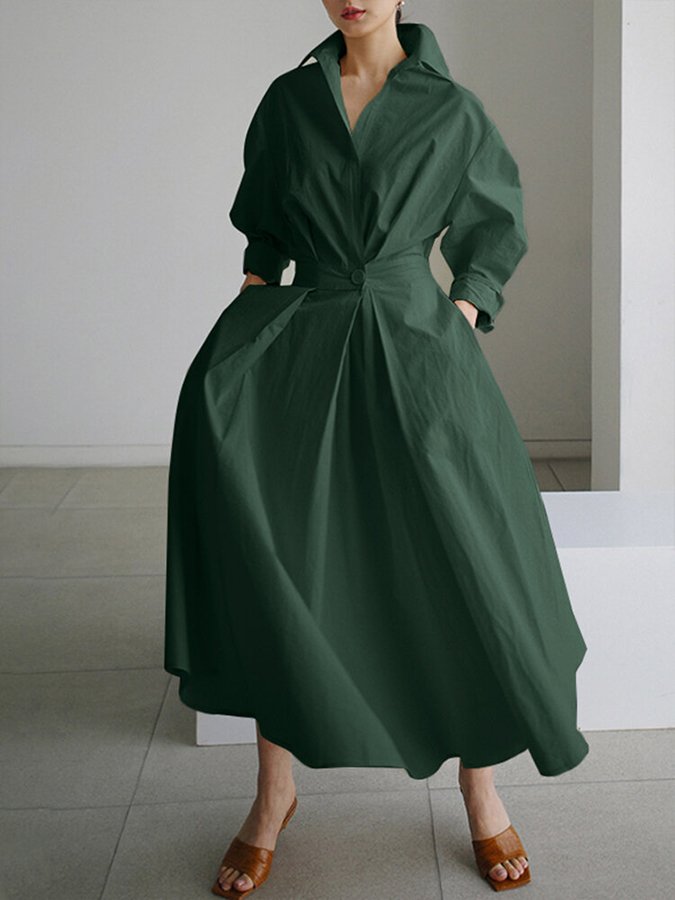 Lucie Vestido Midi para Mujer – Vestido Botones Elegante Casual Chic