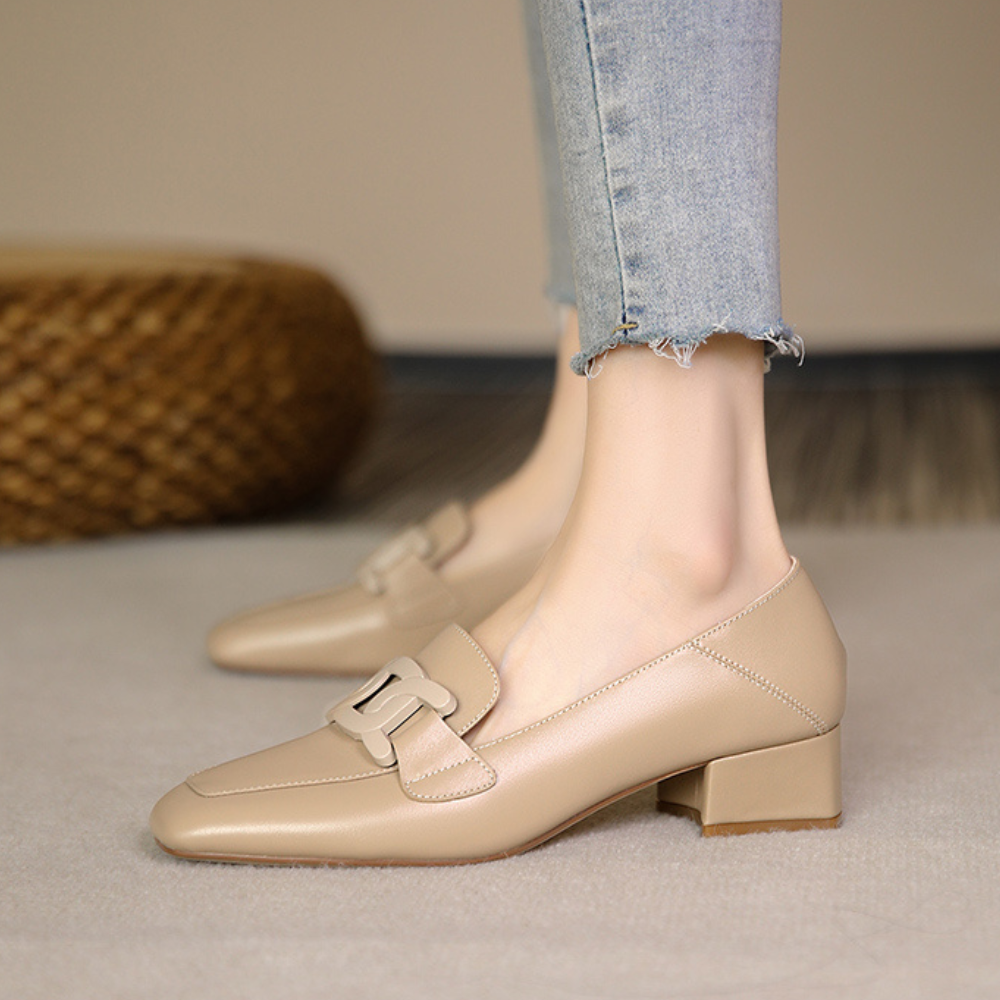 Lucienne Chaussures Mary Jane pour Femme – Mocassins en Cuir avec Talon Chunky Élégant