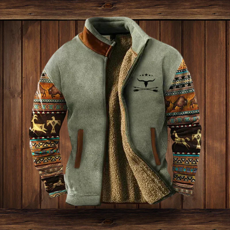 Ethan Chaqueta Hombre Estilo Western – Forro Polar Cálido y Diseño Étnico Moderno