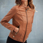 Valeria Veste en cuir pour femme – Coupe élégante avec fermeture éclair et poches zippées