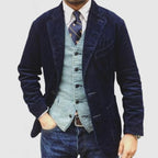 James Blazer en velours côtelé pour homme – Veste élégante avec gilet classique