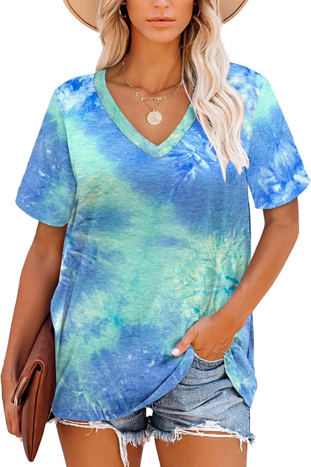 Harper T-shirt Femme Rayures – Col en V, Manches Courtes et Tissu Doux