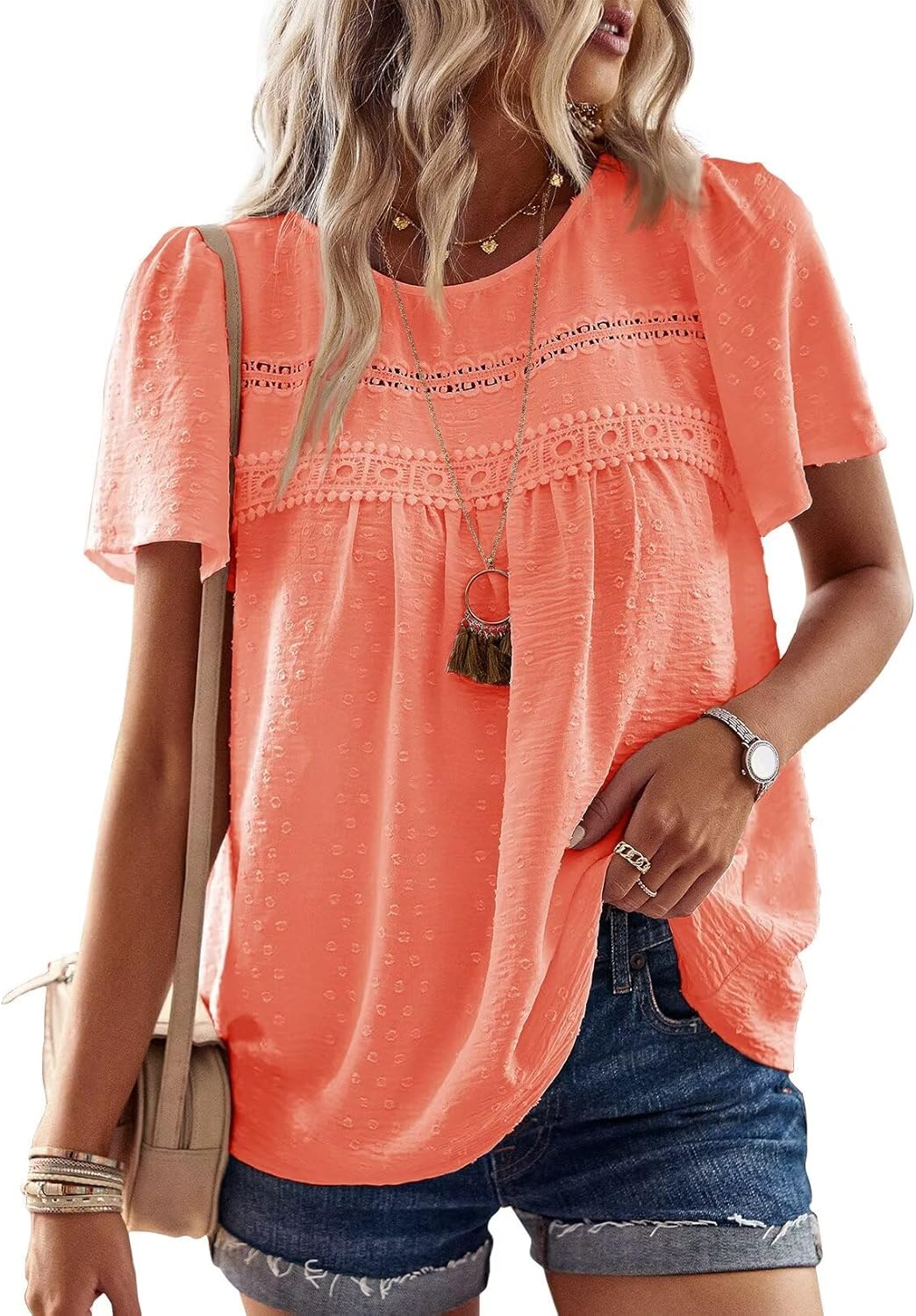 Grace Blouse Boho Femme – Dentelle, Manches Courtes et Tissu Léger Respirant