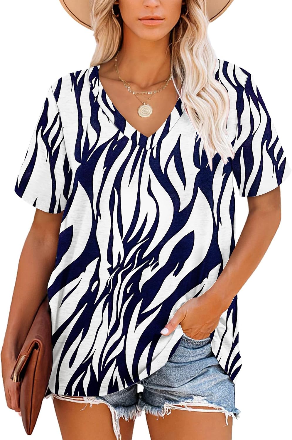 Harper Maglietta Donna a Righe – Scollo a V, Manica Corta e Tessuto Morbido
